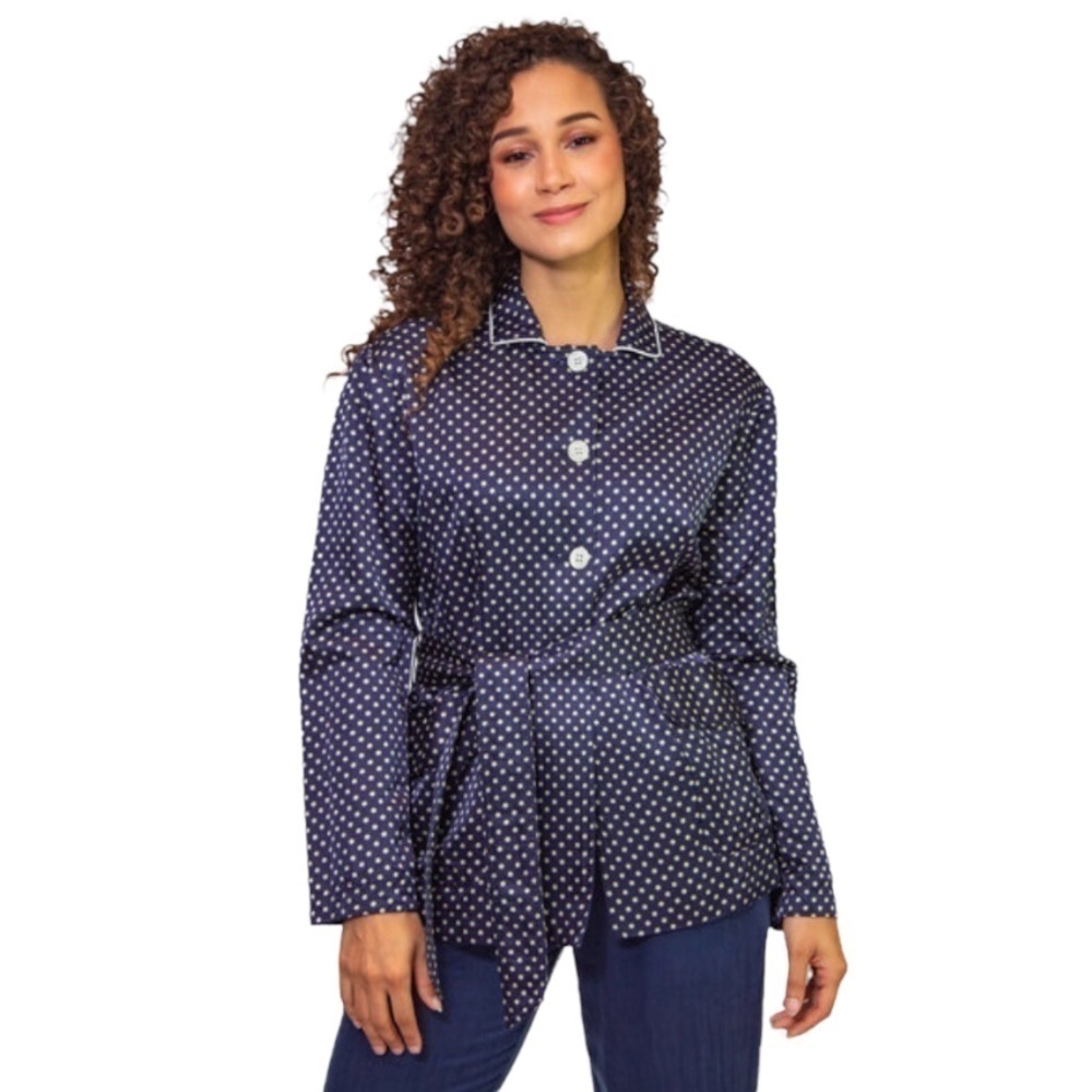 Raquel Allegra Relaxed Blazer in Navy Polka Dot